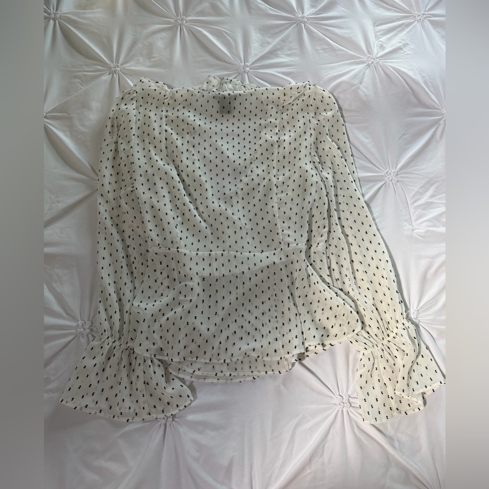 Rachel Zoe Ivory Polka Dot Ruffle V-Neck Blouse - Picture 2 of 2